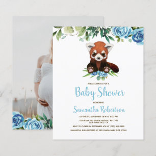 Budget Bear Blue Floral Boy Baby Shower Invitation