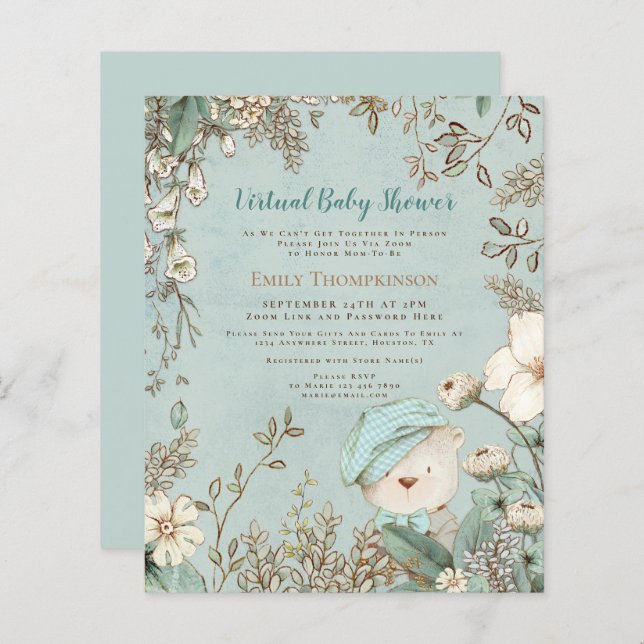 Budget Bear Boy Virtual Baby Shower Invitation (Front/Back)