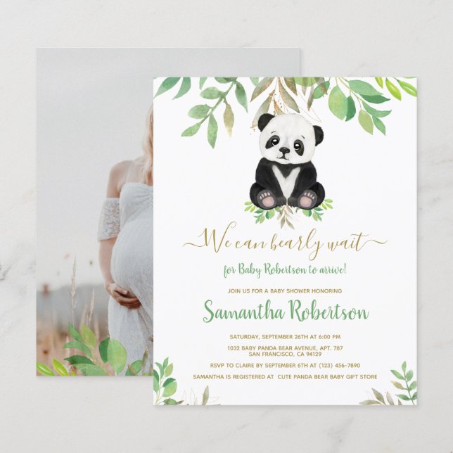 Budget Bear Eucalyptus Baby Shower Invitation (Front/Back)