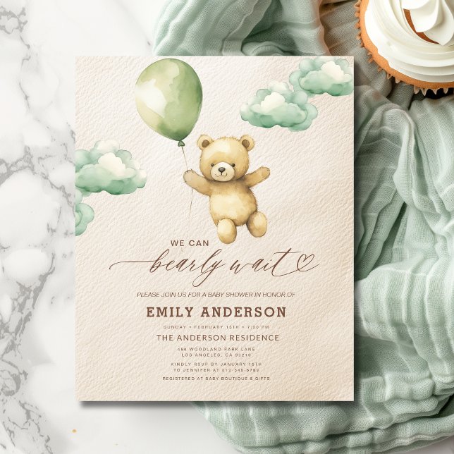 Budget Bearly Wait Green Neutral Baby Shower Flyer (Creator Uploaded)
