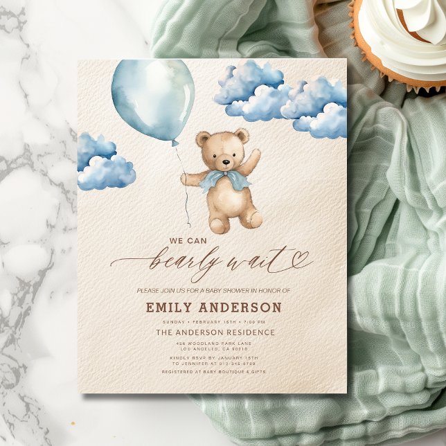 Budget Bearly Wait Neutral Blue Boy Baby Shower Flyer (Creator Uploaded)