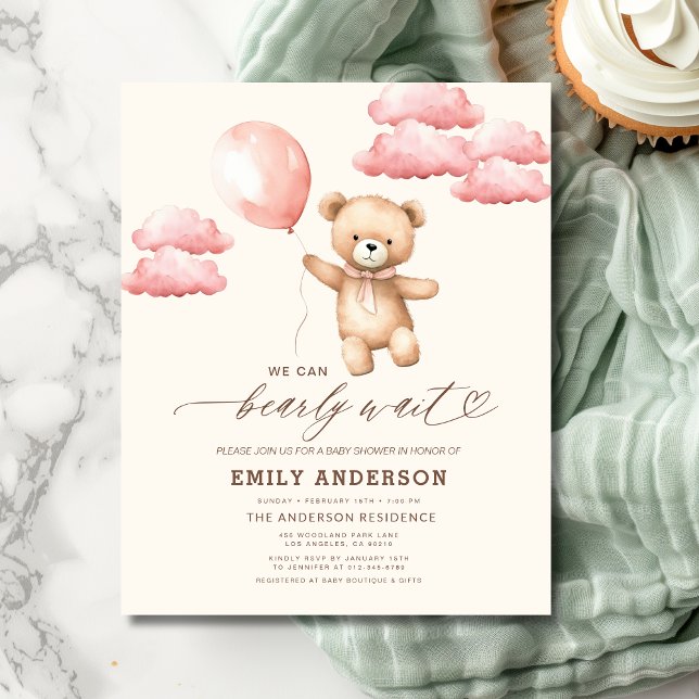 Budget Bearly Wait Neutral & Pink Girl Baby Shower Flyer (Creator Uploaded)
