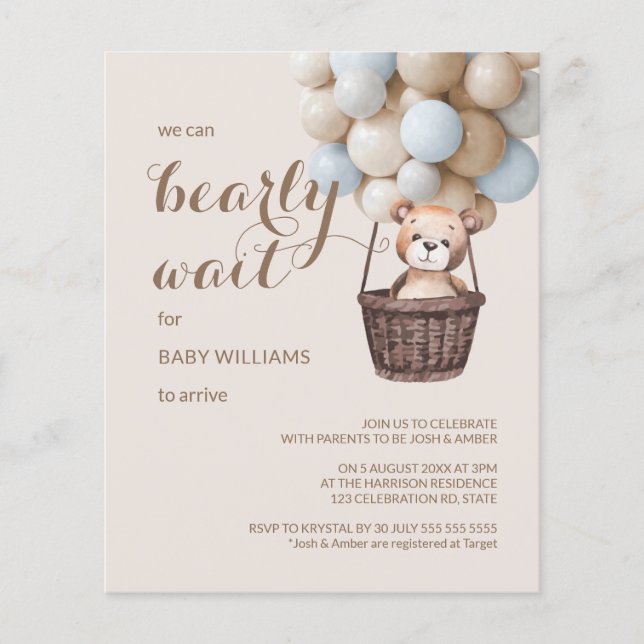Budget Bearly Wait Teddy Balloons Boy Baby Shower (Front)