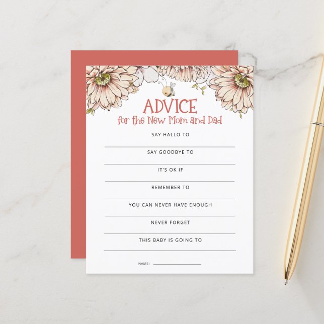 Budget Bee Advice Mum for Dad Baby Shower Game (Front/Back In Situ)