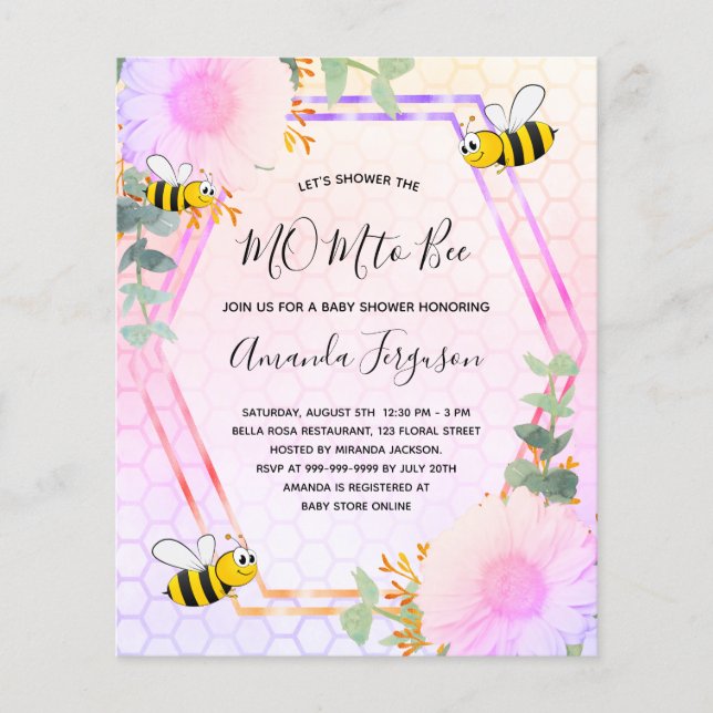 BUDGET Bee Baby shower rainbow MOM to bee (Front)