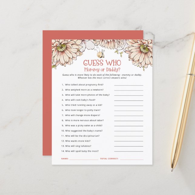 Budget Bee Guess Who Mum or Dad Baby Shower Game (Front/Back In Situ)