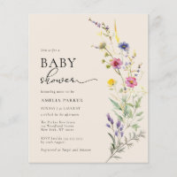 Budget Beige Wildflower Floral Baby Shower Invite