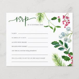 BUDGET Berries Mistletoe Christmas Wedding RSVP