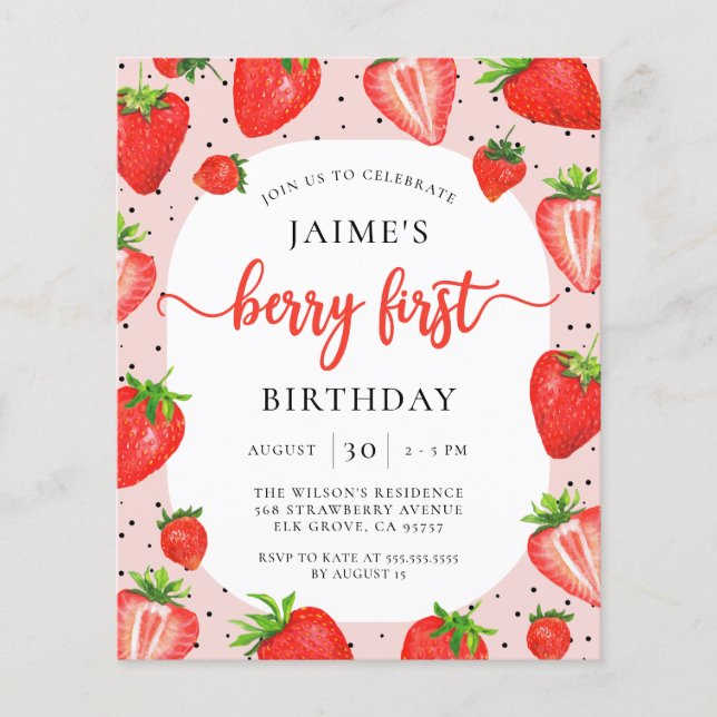 Budget Berry First Birthday Strawberry Birthday (Front)