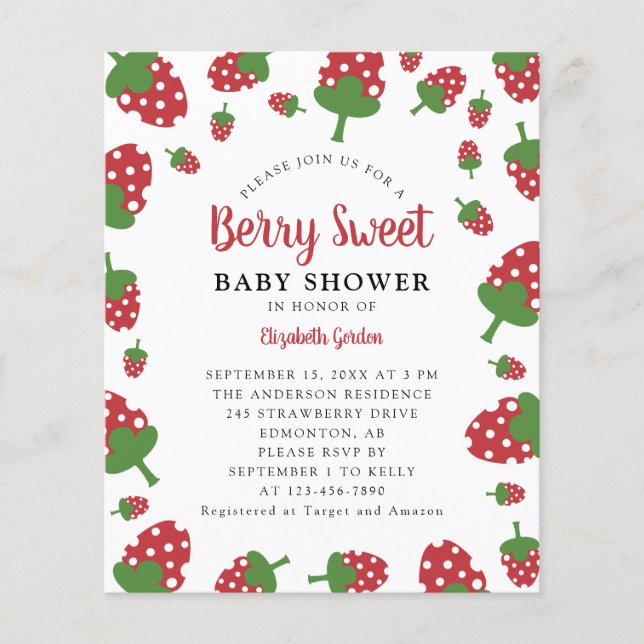Budget Berry Sweet Baby Shower Strawberry Cute  (Front)