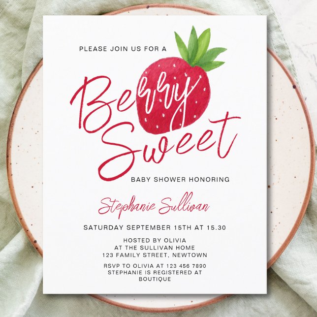 Budget Berry Sweet Strawberry Baby Shower Invite (Creator Uploaded)