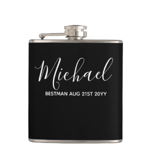 BUDGET Bestman Groomsman GIFTS Classic Black Hip Flask