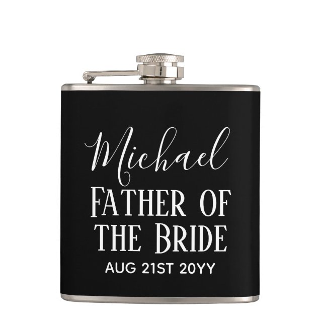 BUDGET Bestman Groomsmen Gifts Black White Hip Flask (Front)