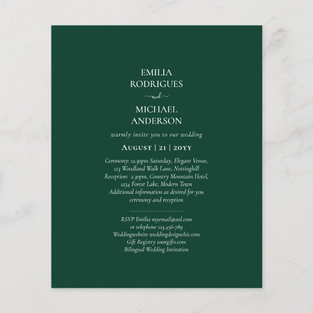 BUDGET Bilingual Double Sided Wedding Boda Green   Flyer (Front)
