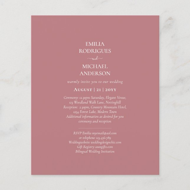 BUDGET BILINGUAL Double-Sided WEDDING Dusty Rose   Flyer (Front)
