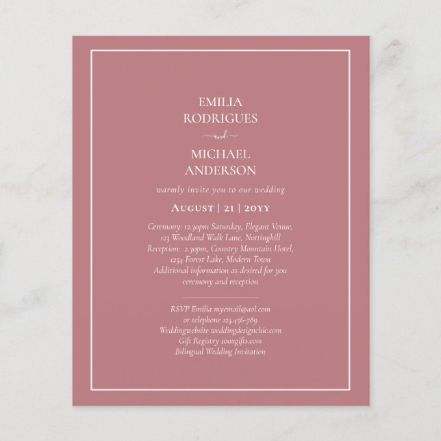 BUDGET BILINGUAL Double-Sided WEDDING Dusty Rose   Flyer (Front)