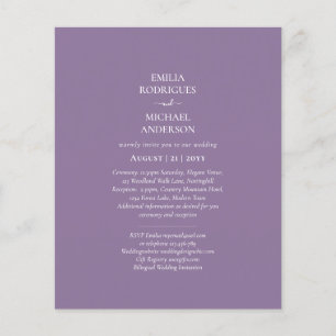 Budget Bilingual Purple Wedding Simple Boda Invite Flyer