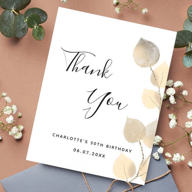 Budget birthday 50 eucalyptus thank you card (Creator Uploaded)