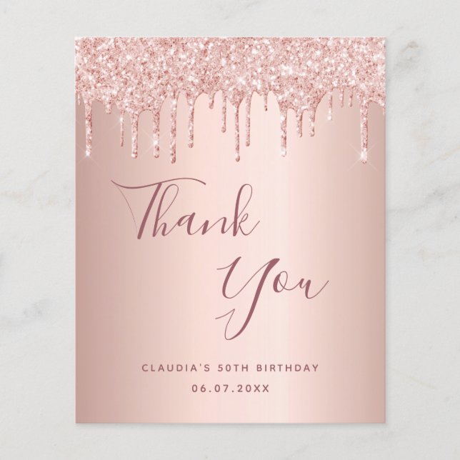 BUDGET birthday 50 rose gold glitter thank you (Front)