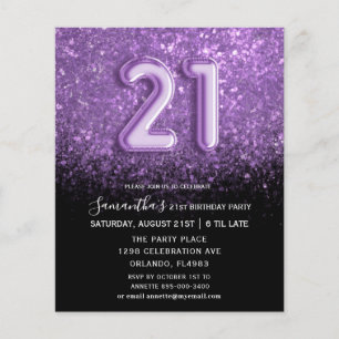 Budget Birthday Black & Purple Glitter Invitation
