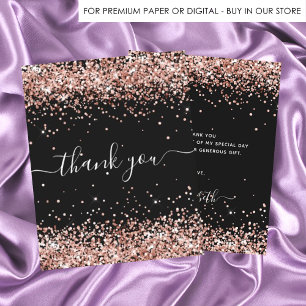 BUDGET Birthday black rose gold glitter thank you