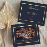 Budget birthday blue gold photo thank you<br><div class="desc">A simple and elegant thank you card with photo.  A dark blue background,  a faux gold frame.  Personalize and add your thank you note.</div>