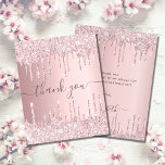 BUDGET Birthday blush pink glitter drips thank you<br><div class="desc">A feminine and elegant birthday thank you card. A blush pink faux metallic looking background colour. With faux glitter drips, paint dripping look. On front large hand lettered script and the text: Thank You. Back: Personalise and add Your thank you note and name. The name is written with a modern...</div>