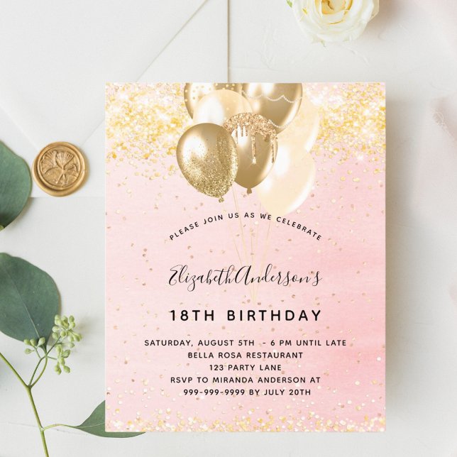 Budget birthday blush pink gold glitter balloons (Creator Uploaded)