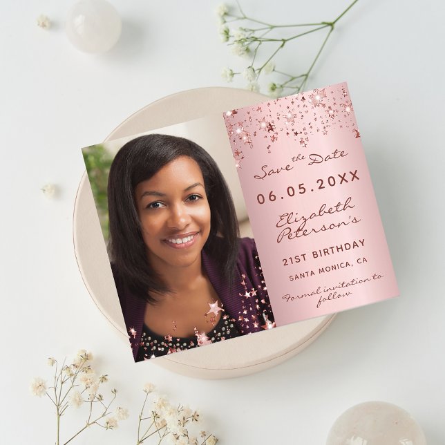 Budget birthday blush pink photo Save the Date (Creator Uploaded)