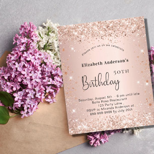 Budget birthday blush rose gold glitter invitation