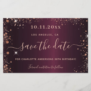 Budget birthday burgundy rose gold save the date