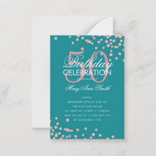 Budget Birthday Confetti Rose Gold Teal Invite