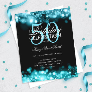 Budget Birthday Elegant Teal Lights Invite