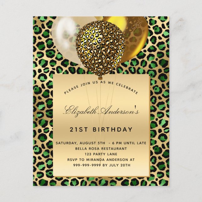 Budget birthday emerald green leopard gold balloon (Front)