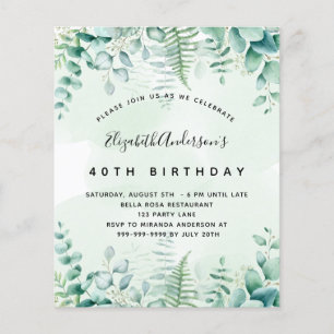 Budget birthday eucalyptus greenery invitation