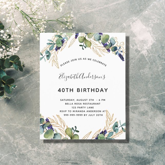 Budget birthday eucalyptus greenery invitation (Creator Uploaded)