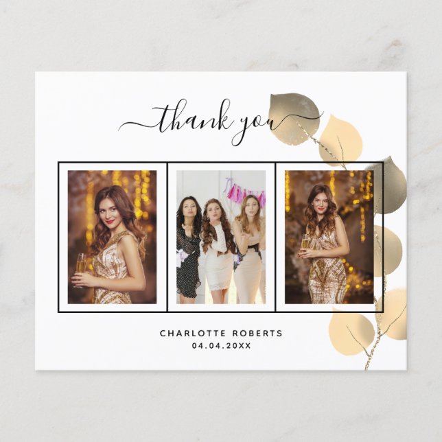 Budget birthday eucalyptus photo thank you card (Front)