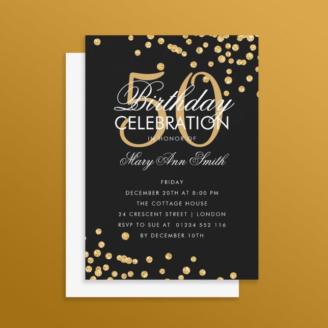 Budget Birthday Glitter Confetti Gold Black Invite (Creator Uploaded)
