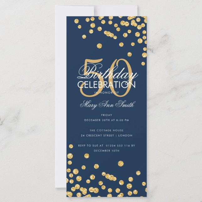 Budget Birthday Glitter Confetti Gold & Navy (Front)