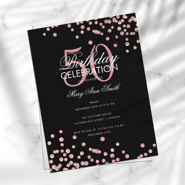 Budget Birthday Glitter Confetti Rose Gold Black Postcard (Creator Uploaded)