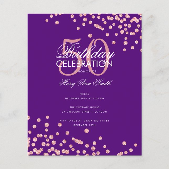 Budget Birthday Glitter Confetti Rose Gold Purple  (Front)