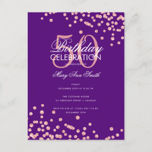 Budget Birthday Glitter Confetti Rose Gold Purple Postcard