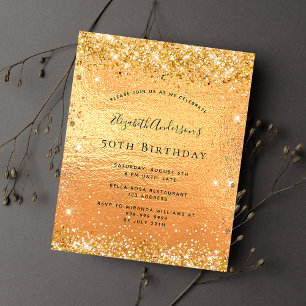 Budget birthday glitter gold invitation