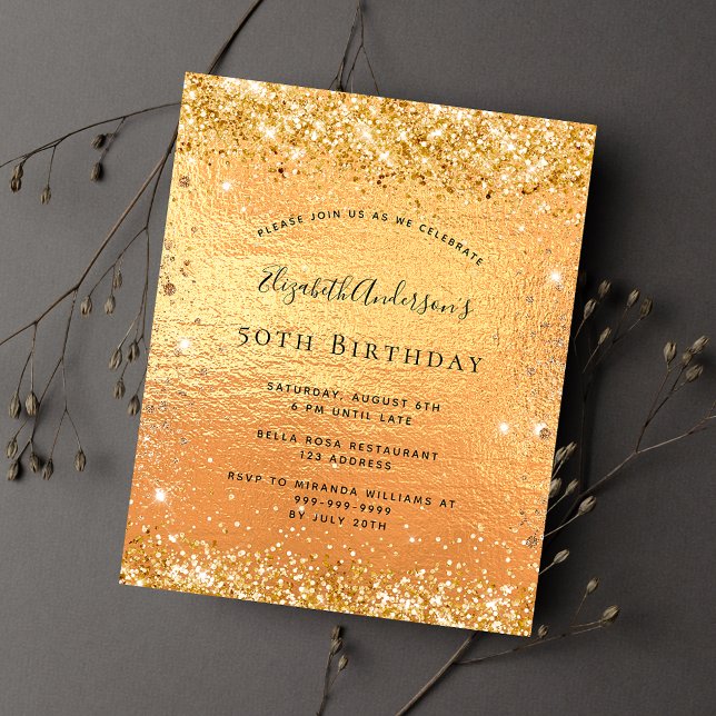 Budget birthday glitter gold invitation (Creator Uploaded)