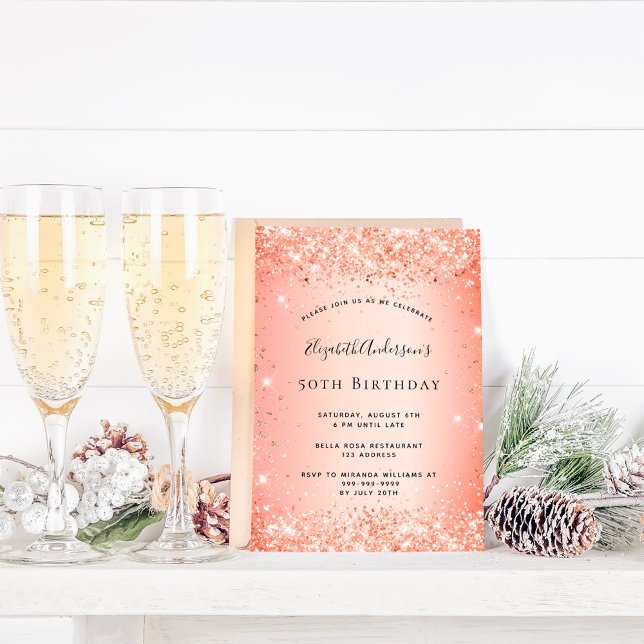 Budget birthday glitter orange invitation (Creator Uploaded)