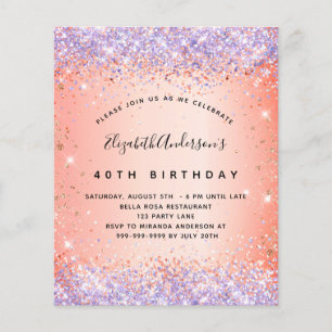 Budget birthday glitter orange purple invitation