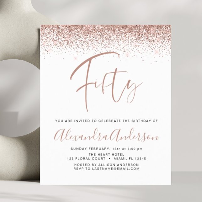 Budget Birthday Glitter Rose Gold Invitation (Creator Uploaded)