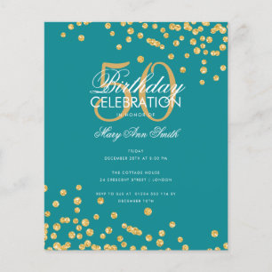 Budget Birthday Gold Glitter Confetti Teal  Flyer