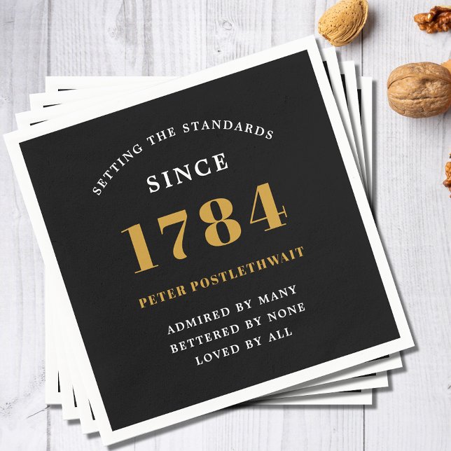 Budget Birthday Invitation Black Gold Any Year Napkin (Black and gold birthday party paper napkins. Easily edited text for any birthday year or age.)