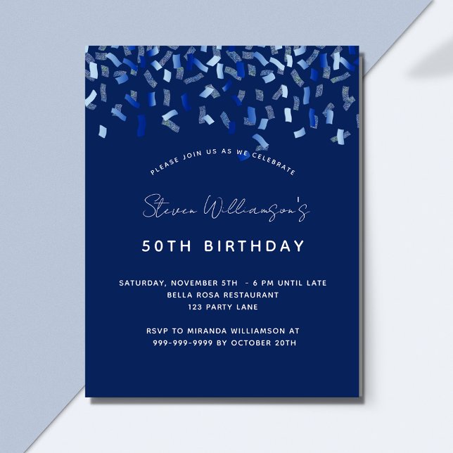 Budget birthday navy blue men guy invitation (Creator Uploaded)